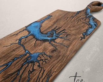 Handmade Lichtenberg Resin Serving Board | English Hardwood