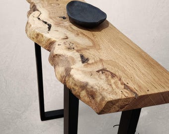 Handgemaakte live Edge eikenhouten consoletafel | Rustiek gangmeubilair