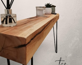 Handgemachter Konsolentisch aus massiver Eiche | Rustikaler Flur Tisch mit Hairpin Legs