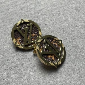 Vintage Louis Vuitton Gold Tone With Leather Vintage Earrings Vintage 90s Gold Tone Gift For Her