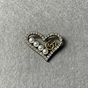 Vintage Gucci Gold Tone With Stones And Pearls Vintage Brooch Vintage 90s Gold Tone Gift For Her