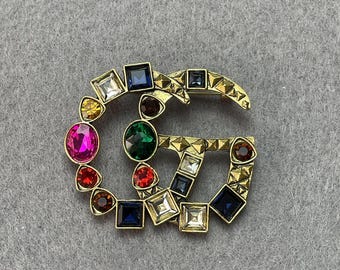 Vintage Gucci Gold Tone With Stones Vintage Brooch Vintage 90s Gold Tone Gift For Her