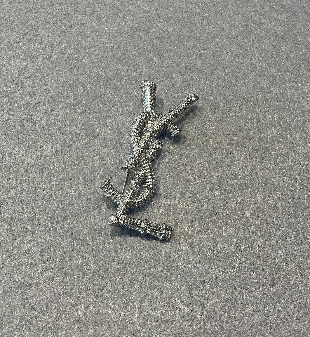 Vintage Yves Saint Laurent Silver Tone With Stones Vintage Brooch Vintage 90s Silver Tone Gift For Her