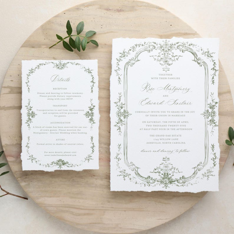 sage green wedding invitation suite