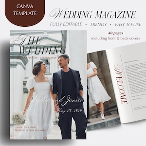 Sjabloon bruiloft tijdschrift | Programmaboek van 40 pagina's | A4 en 8,5 x 11, volledig bewerkbaar canvas | Digitale download