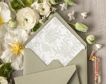 Sage Envelope Liner: Printable Hydrangea Insert, DIY Editable Liner PDF