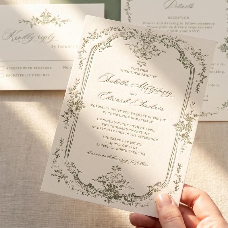 sage green wedding invitation suite