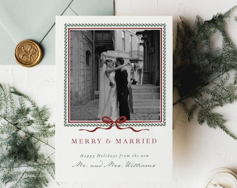 Merry & Married card template | Newlywed Christmas Photo | 5x7 Canva Editable | Instant Download