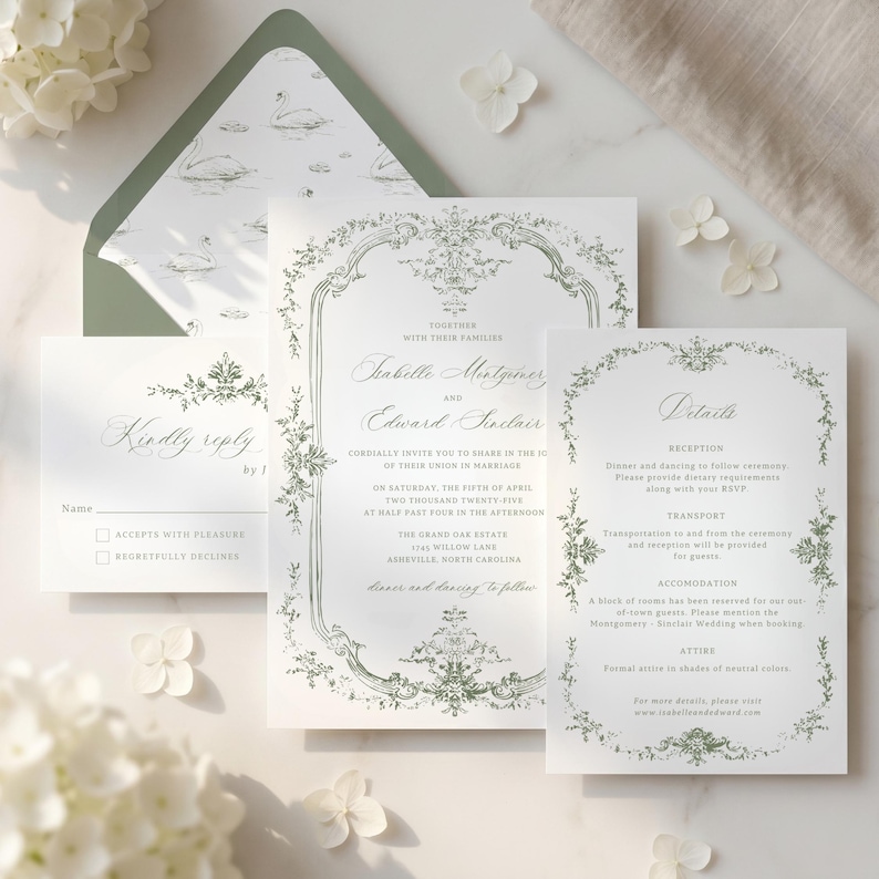 sage green wedding invitation suite