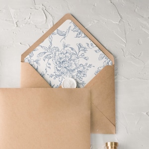Envelope Liner Template – Blue Floral Seamless – Printable Wedding Stationery DIY Insert