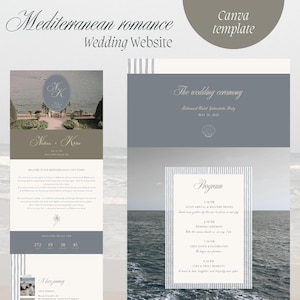 Coastal wedding website | Editable Canva Template: Ocean Blue Digital Download