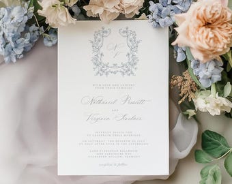 Dusty Blue Einladung Vorlage | Floral bearbeitbare Leinwand | Digitaler Download