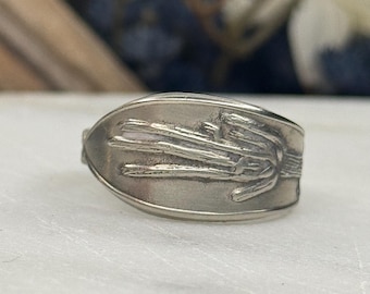 Sterling Silver Arizona Spoon Ring – Vintage Cactus Design – Handmade Adjustable Silverware Jewelry