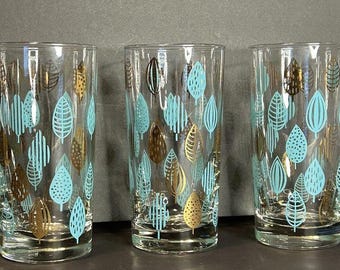 Juego de 3 vasos vintage raros para té helado Libbey, estilo retro atómico bohemio.
