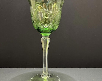 Cristal Ajka bohemio vintage raro, verde lima, cortado a transparente, vidrio cordial LEER