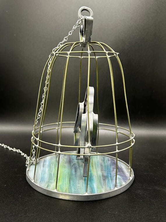 Vintage Adorable Handcrafted 3D Stained Glass Love Birds in Wire