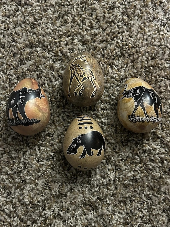 Buy Vintage Set of 4 Hand Carved African Soap Stone Egg Shape With 