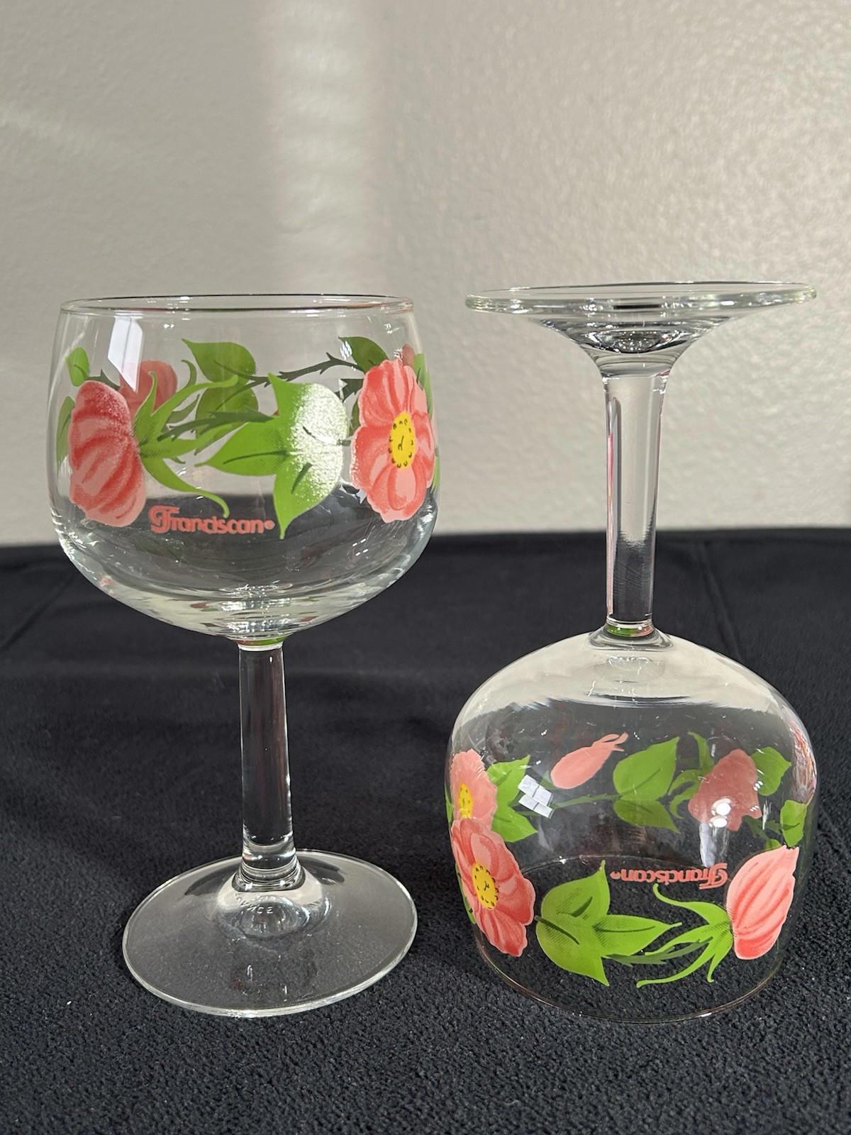 Vintage Set of Franciscan Wine Glasses Desert Rose 12 Oz Goblets