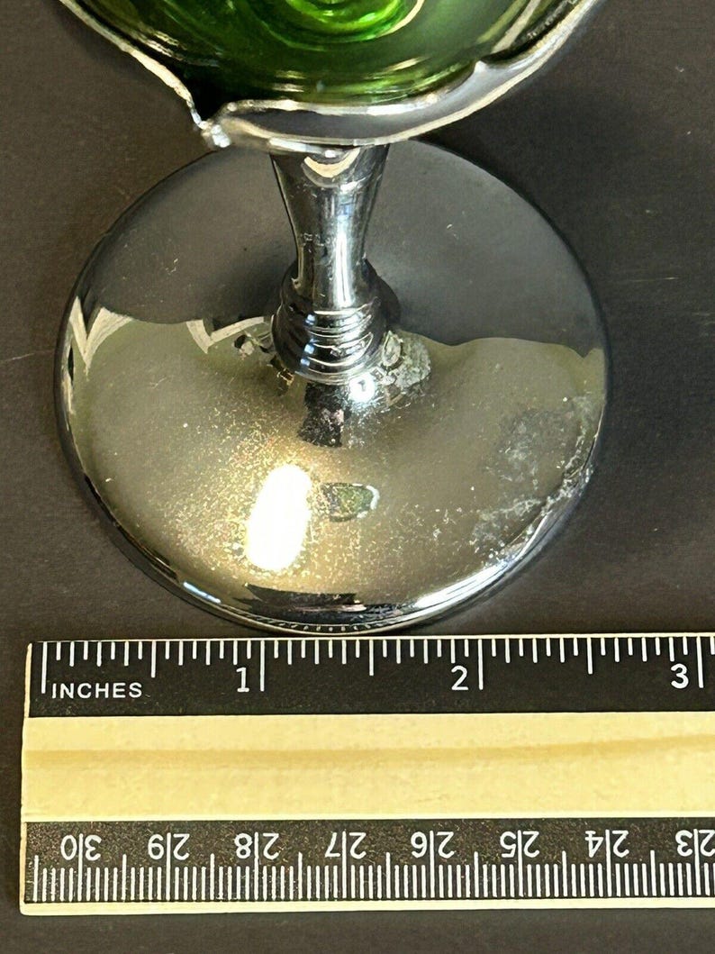 Cambridge Farberware vintage - Cordiales de metal plateado con tallo de vidrio verde imagen 7