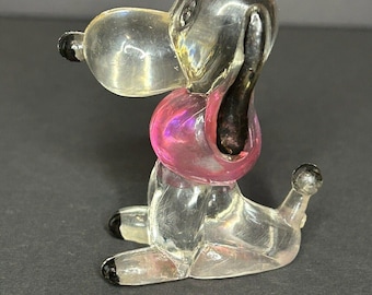 Vintage Lucite Snoopy Dog Clear Pink Toy Figure  MCM Peanuts Gang