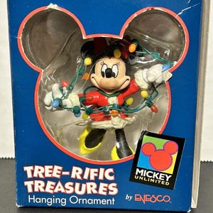 Vintage~Enesco~Disney Minnie Mouse Ornament Christmas Lights Plastic 3”