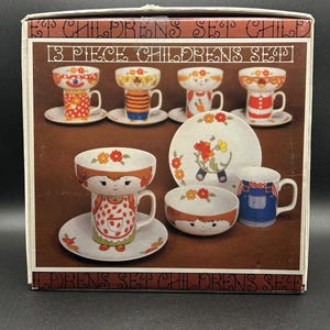 Vintage Interpur 3 Piece Stacking Childrens Dish Set Plate Bowl Mug w/ Box 70’s