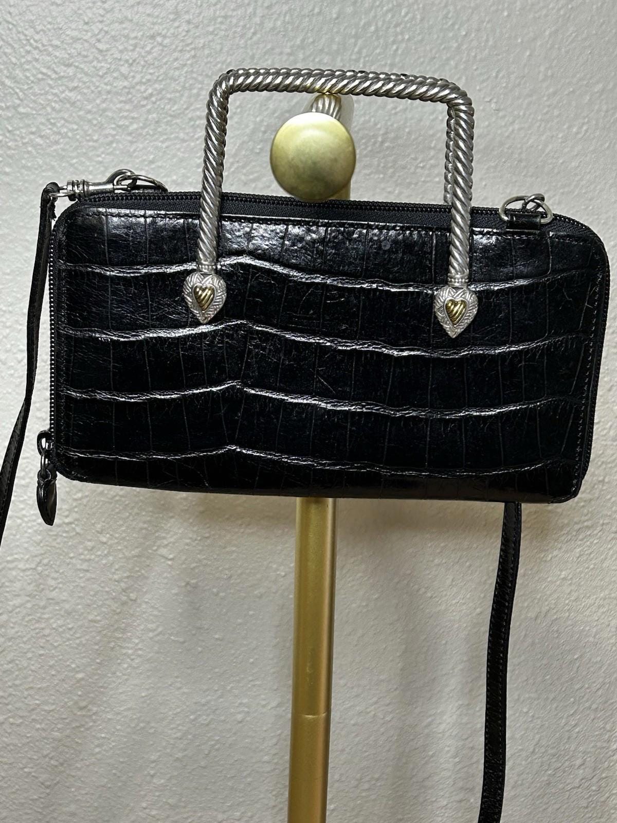 Brighton VINTAGE Black Croc Embossed Leather Clutch Bag Small EUC Vintage Crossbody Brighton Black Leather Croc | Mercari main image 2