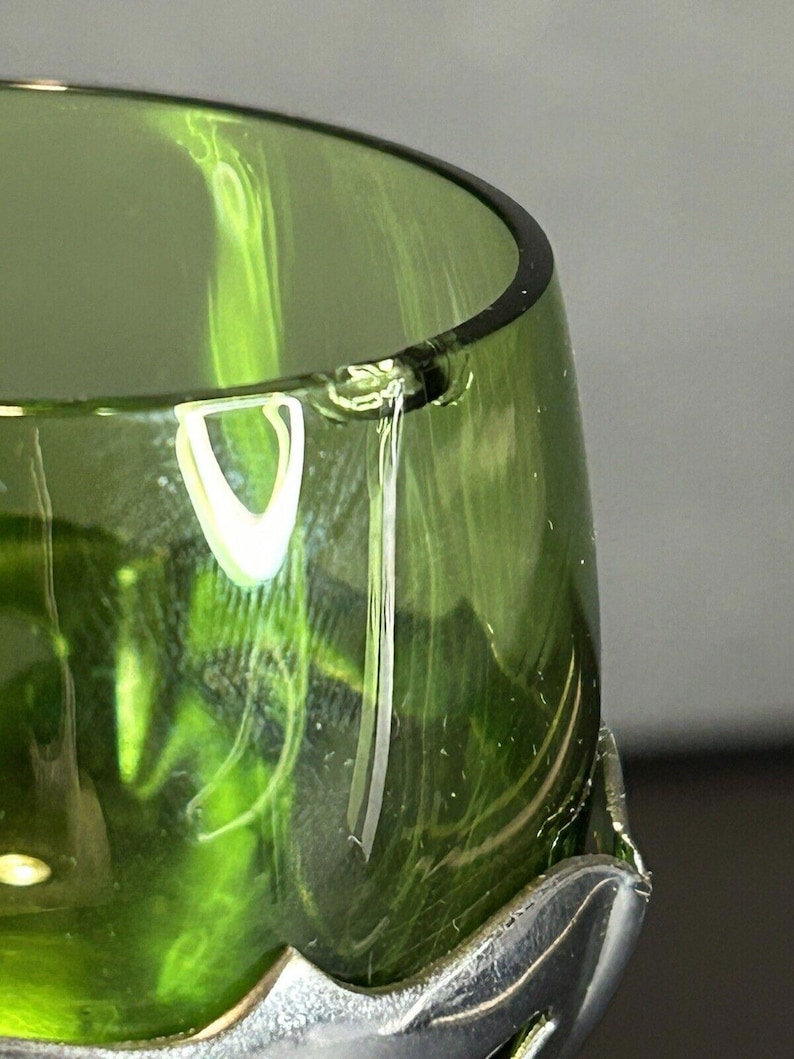 Cambridge Farberware vintage - Cordiales de metal plateado con tallo de vidrio verde imagen 9