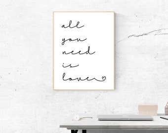 All You Need Is Love | Digital Download | SVG | PDF | JPG | Png | Printable Art | Digital Art | The Beatles | Music | Sign | Poster