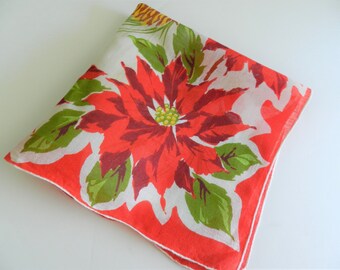 poinsettia Vintage DESCO Red Embroidered Poinsettia Holiday Christmas Handkererchief 11 Square Holiday hanky Christmas handkerchief