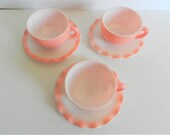 Hazel Atlas Pink Crinoline Cup Saucer, Pink Ripple, Pink Ruffle, Coffee Cup Set, Hazel Atlas Pink Teacup Set,