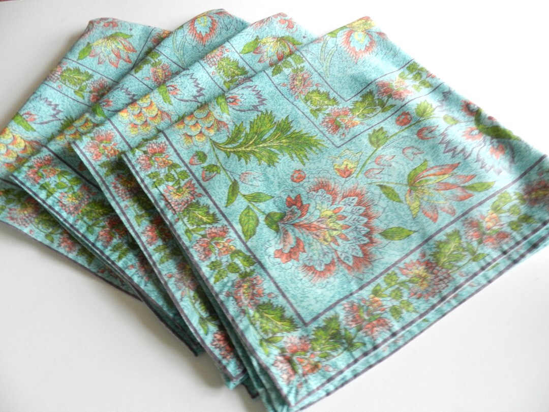 4 April Cornell Napkins, Cotton, Blue, Floral, Pink Etsy