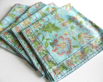 4 April Cornell Napkins, Cotton, Blue, Floral, Pink