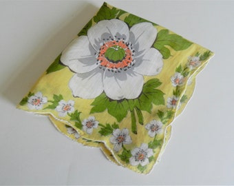 Yellow Floral Hanky, Floral Hanky, White Flowers