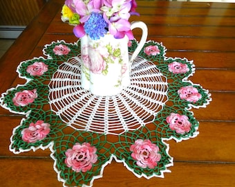 Raised Rose Doily, PinkFlower, Centerpiece