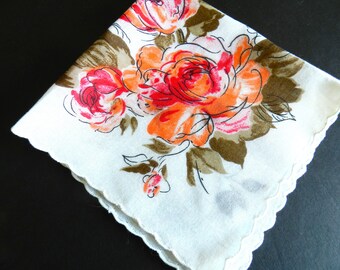 NOS Paris Handkerchief, Orange Roses, Peach, France