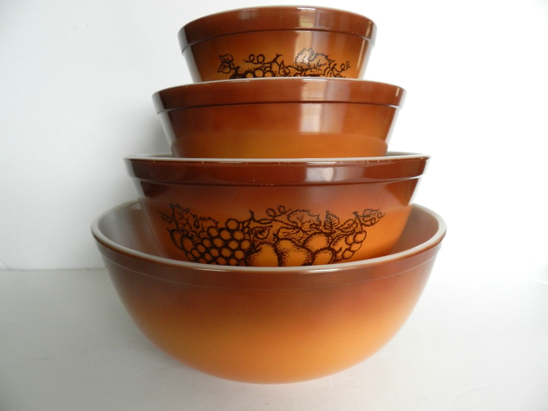 Pyrex Old Orchard Bowl Set, 1970s Brown Pyrex, Brown Pyrex Bowls