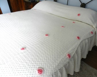 Pink White Chenille Bedspread, Lollipops, Pink, Feminine, Girls Bedspread