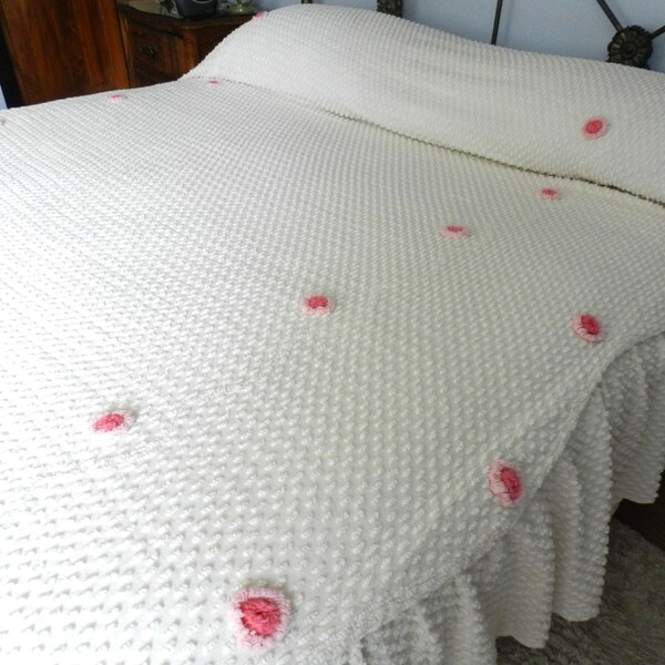 Pink White Chenille Bedspread, Lollipops, Pink, Feminine, Girls Bedspread