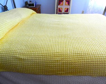 Twin Yellow Bedspread, Cotton Bedspread, Cotton Chenille Bedspread,  Twin