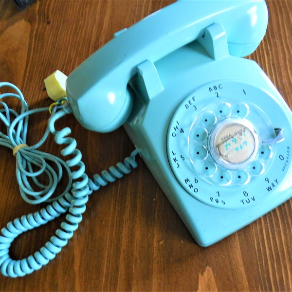 Mid Century Turquoise Rotary Phone, Dial Telephone, 1960s Turquoise Phone, Western Electric Dial Phone, Retro Phone