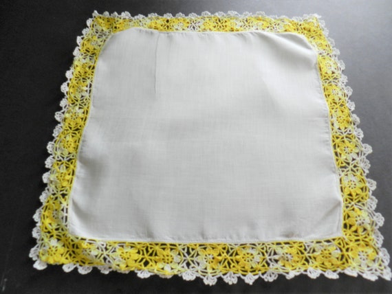 Yellow Crochet Trim Hanky, Crochet Trim, Yellow H… - image 4