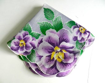 Purple Pansy Handkerchief, Purple, Wedding Handkerchief, Bridal Gift
