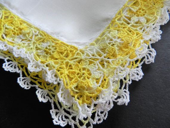 Yellow Crochet Trim Hanky, Crochet Trim, Yellow H… - image 3