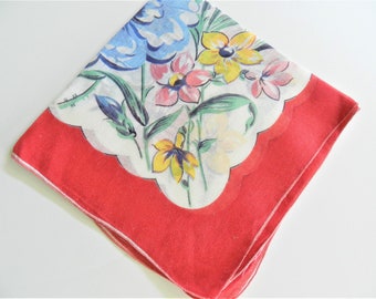 Blue Iris Hankie, Red Border Handkerchief, Iris Hankie, Blue Flower Hankie,  Fancy Hankie, FREE USA Shipping