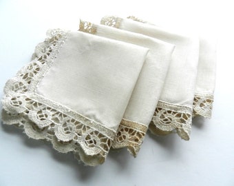 NOS 4 Lace Trimmed Napkins, Luncheon Napkins, Napkins, Never Used