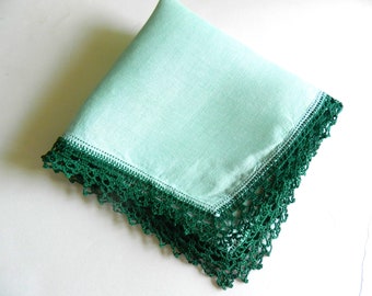 Green Handkerchief, Green Crochet Trim, St Patricks Day, Irish Wedding