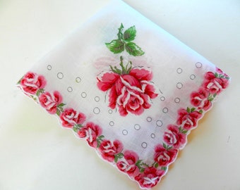 Pink Rose Handkerchief, Pink, Roses, Collectible, Wedding Hanky