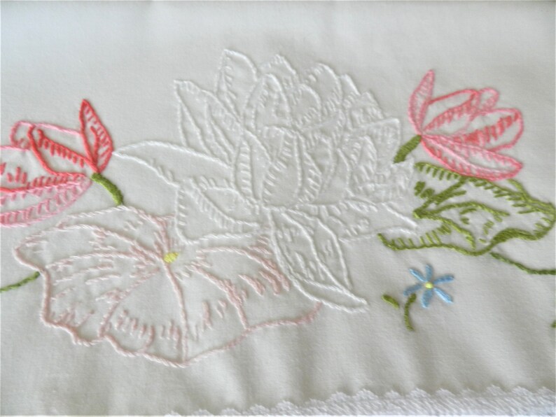 Single Embroidered Pillowcase Pink Pillowcase Lace Trim Etsy