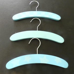 3 Vintage Child&#39;s Coat Hangers, Wooden, Blue, Baby Hangers,